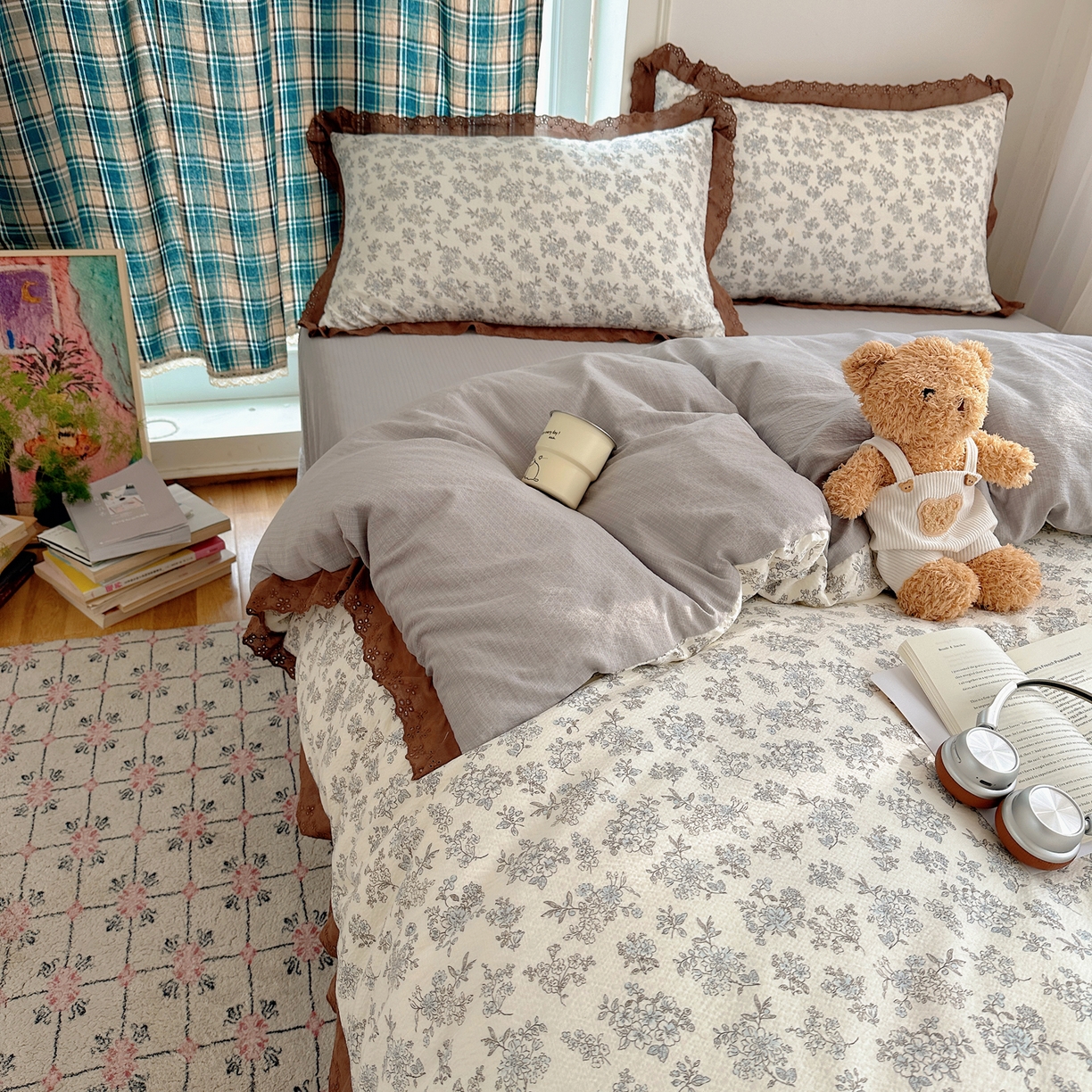 91家纺网 家纺一手货源 找家纺 一比一家纺 2026新款彩色花边木棉皱皱纱四件套 阑珊