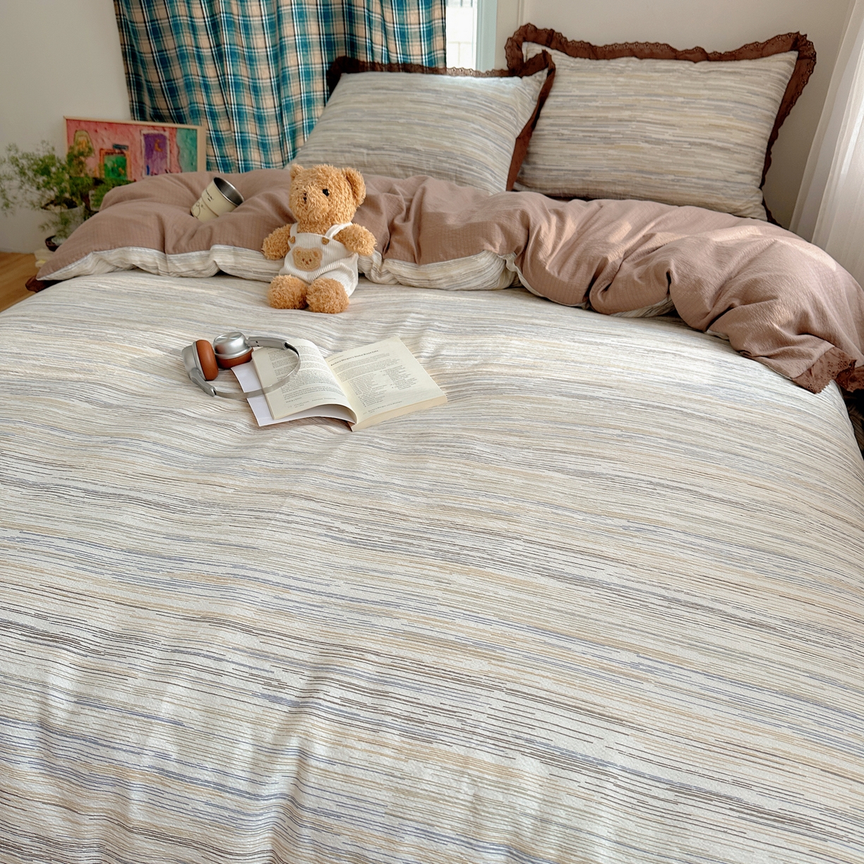 91家纺网 家纺一手货源 找家纺 一比一家纺 2026新款彩色花边木棉皱皱纱四件套 罗卡