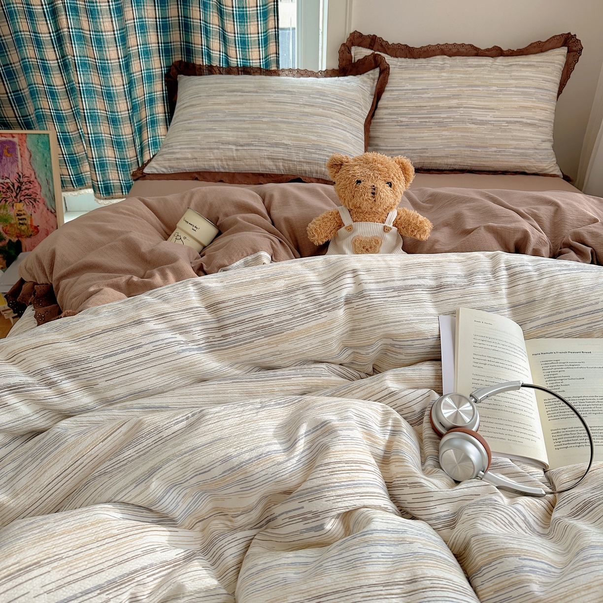 91家纺网 家纺一手货源 找家纺 一比一家纺 2026新款彩色花边木棉皱皱纱四件套 罗卡