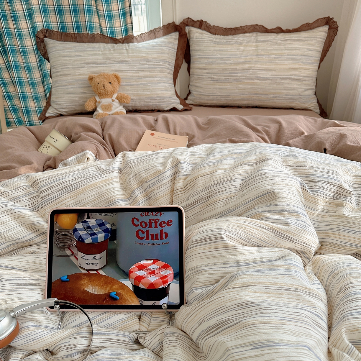 91家纺网 家纺一手货源 找家纺 一比一家纺 2026新款彩色花边木棉皱皱纱四件套 罗卡