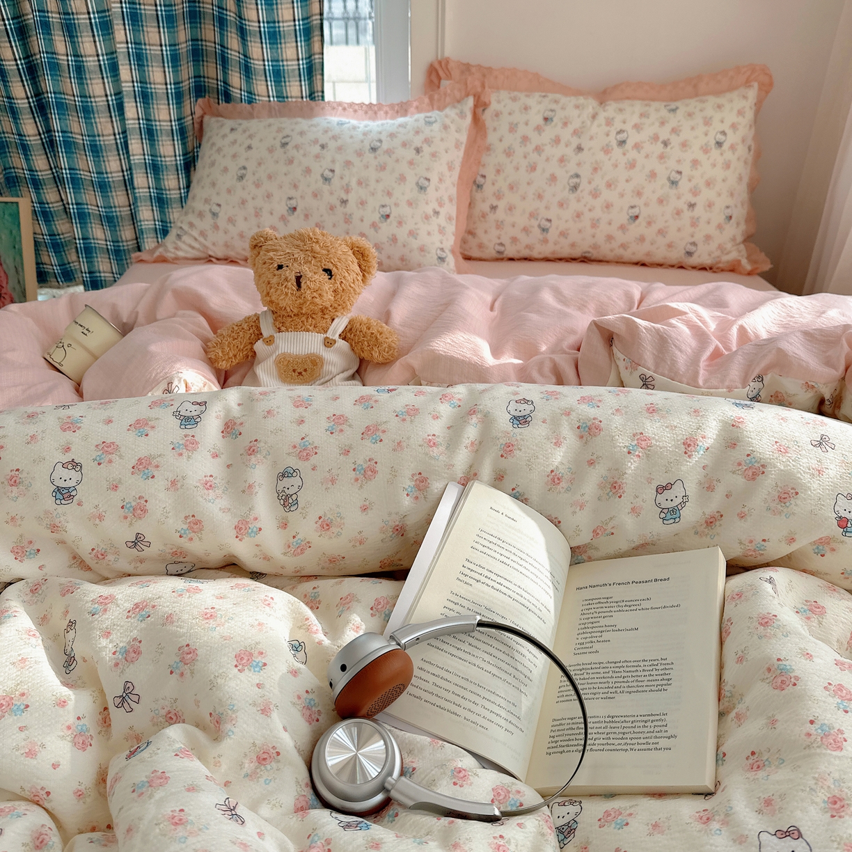 91家纺网 家纺一手货源 找家纺 一比一家纺 2026新款彩色花边木棉皱皱纱四件套 奶芙喵