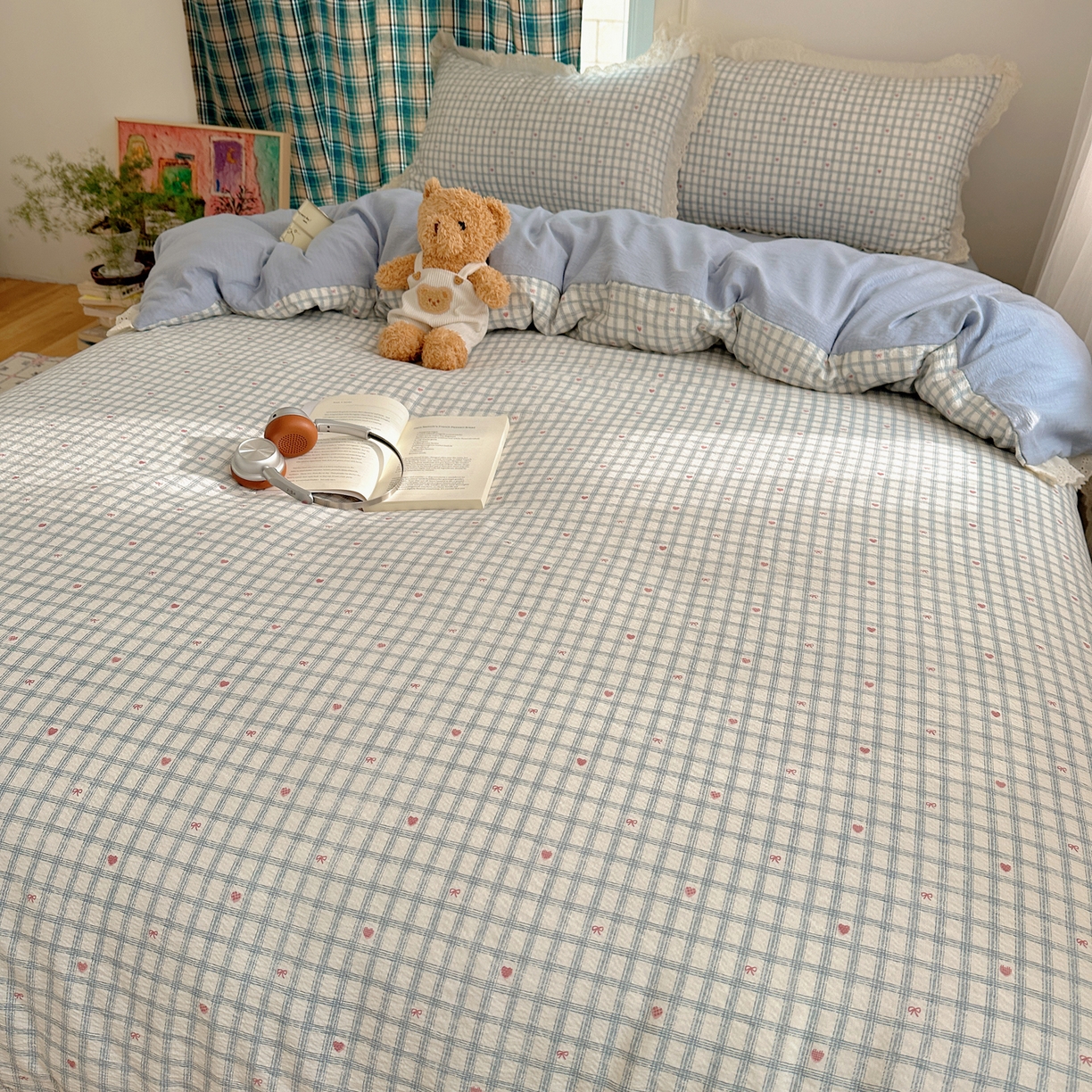 91家纺网 家纺一手货源 找家纺 一比一家纺 2026新款彩色花边木棉皱皱纱四件套 甜心格格