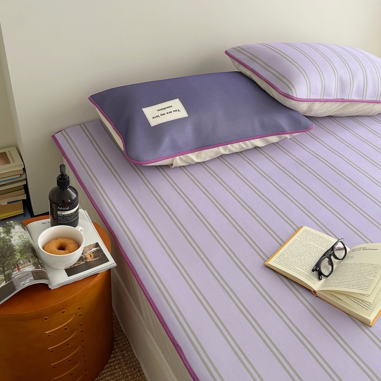 91家纺网 家纺一手货源 找家纺 美乐迪家纺 2026春夏新款水光冰丝凉席席子-条纹系列 葡萄紫