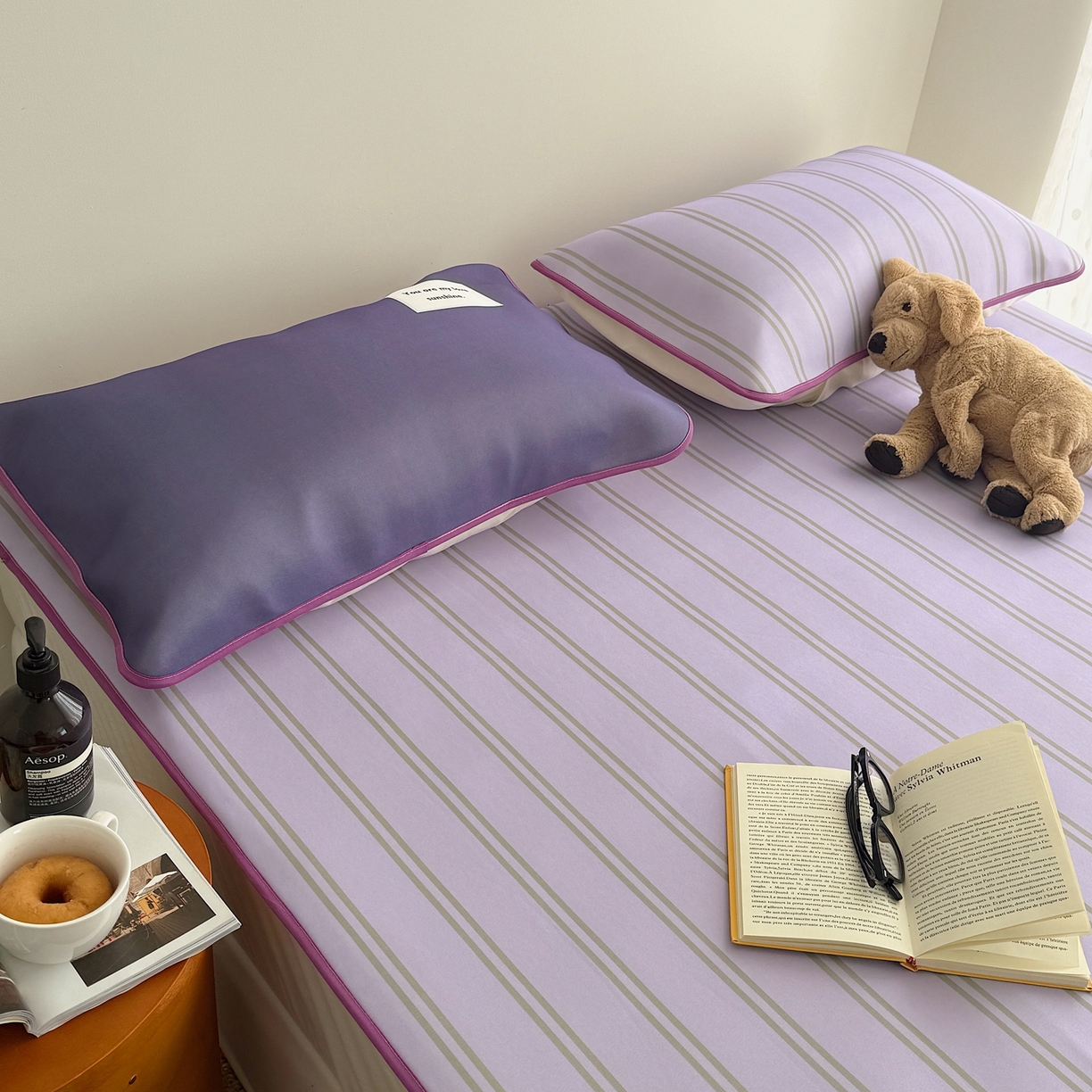 91家纺网 家纺一手货源 找家纺 美乐迪家纺 2026春夏新款水光冰丝凉席席子-条纹系列 葡萄紫