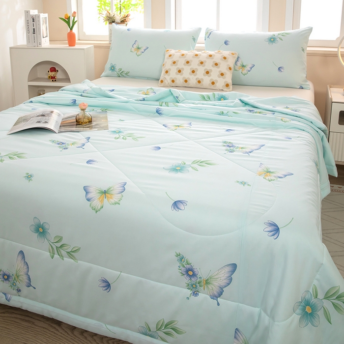 91家纺网 家纺一手货源 找家纺 天瑜家纺 2026新款棉绸夏被苏香绸舒香绸夏凉被人造棉空调被 彩蝶 蓝