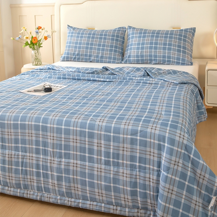 91家纺网 家纺一手货源 找家纺 天瑜家纺 2026新款棉绸夏被苏香绸舒香绸夏凉被人造棉空调被 格调 蓝