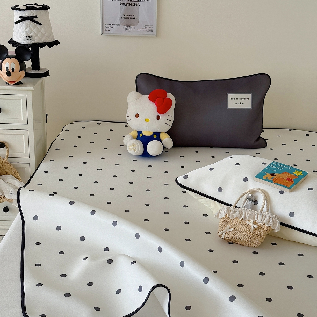 91家纺网 家纺一手货源 找家纺 美乐迪家纺 2026春夏新款水光冰丝凉席席子-波点系列 波点黑