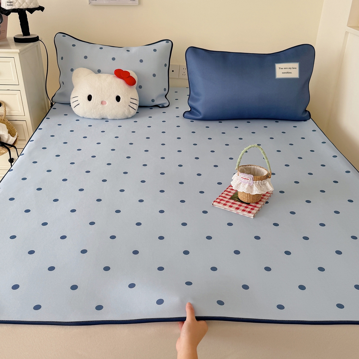 美乐迪家纺 2026春夏新款水光冰丝凉席席子-波点系列 波点蓝