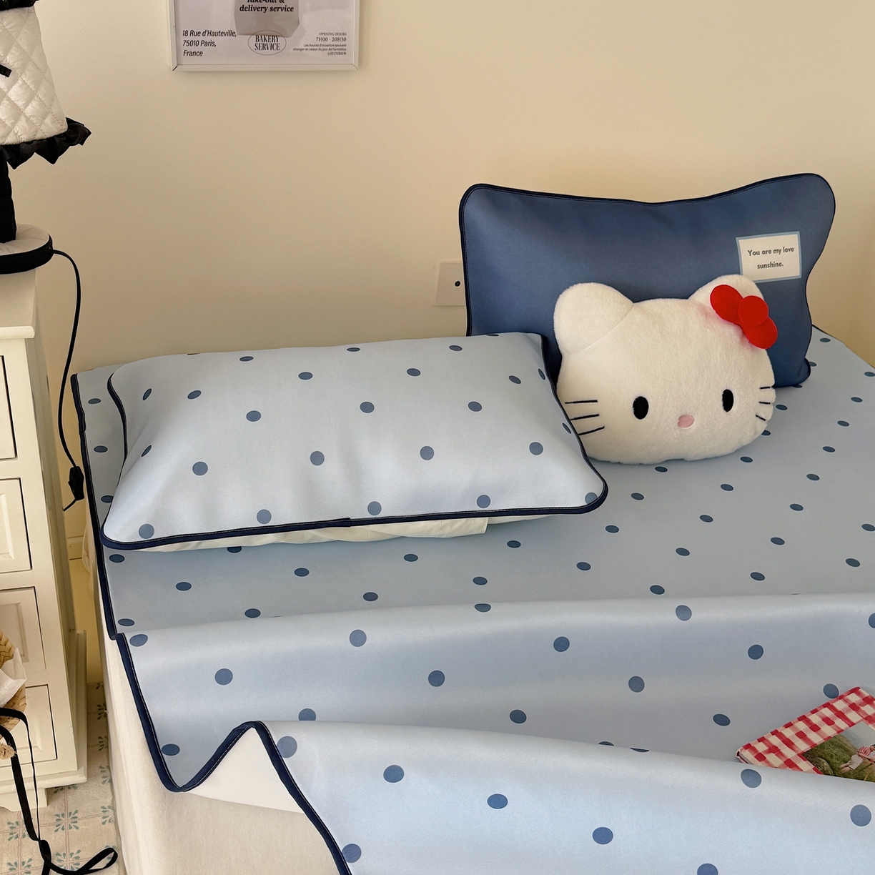 91家纺网 家纺一手货源 找家纺 美乐迪家纺 2026春夏新款水光冰丝凉席席子-波点系列 波点蓝