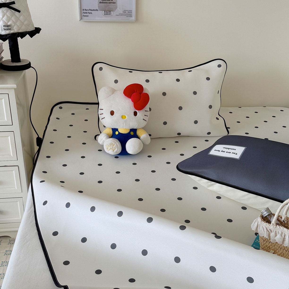 91家纺网 家纺一手货源 找家纺 美乐迪家纺 2026春夏新款水光冰丝凉席席子-波点系列 波点黑