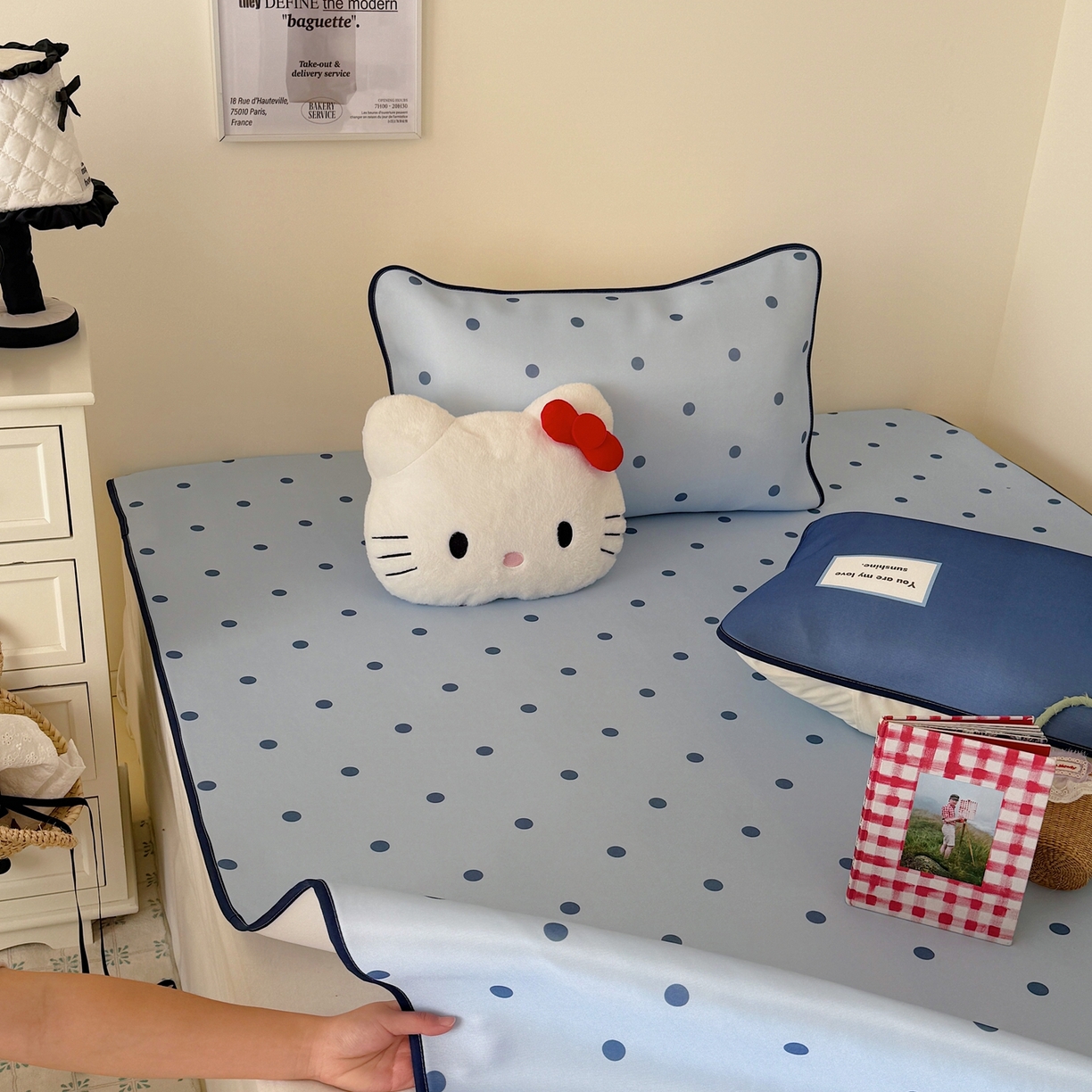 91家纺网 家纺一手货源 找家纺 美乐迪家纺 2026春夏新款水光冰丝凉席席子-波点系列 波点蓝