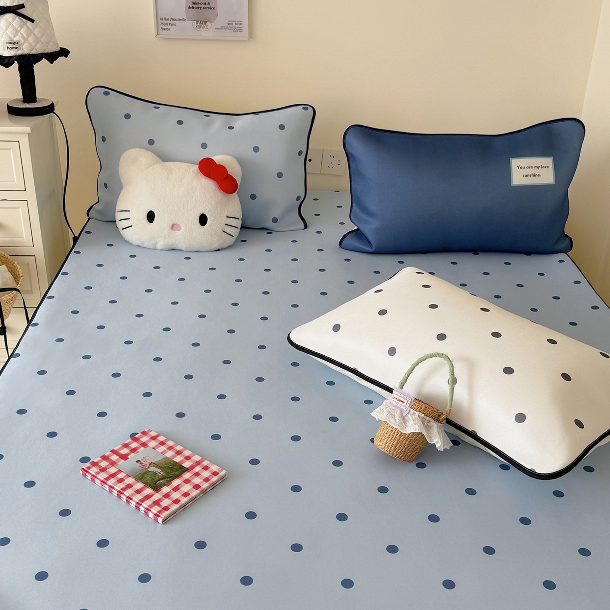 91家纺网 家纺一手货源 找家纺 美乐迪家纺 2026春夏新款水光冰丝凉席席子-波点系列 波点蓝