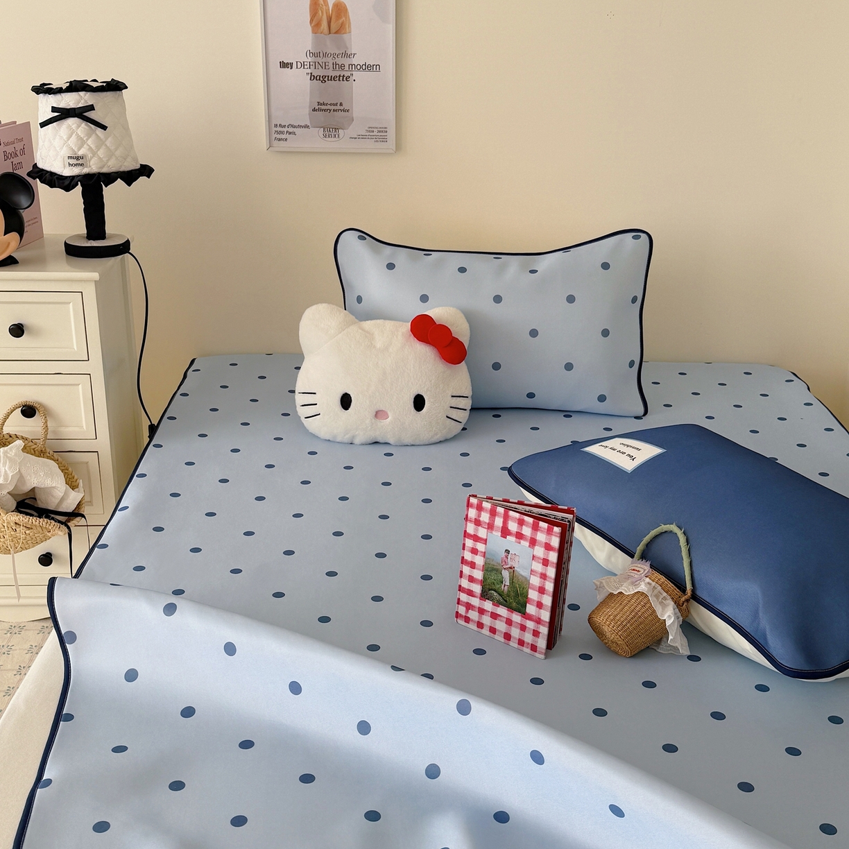 91家纺网 家纺一手货源 找家纺 美乐迪家纺 2026春夏新款水光冰丝凉席席子-波点系列 波点蓝