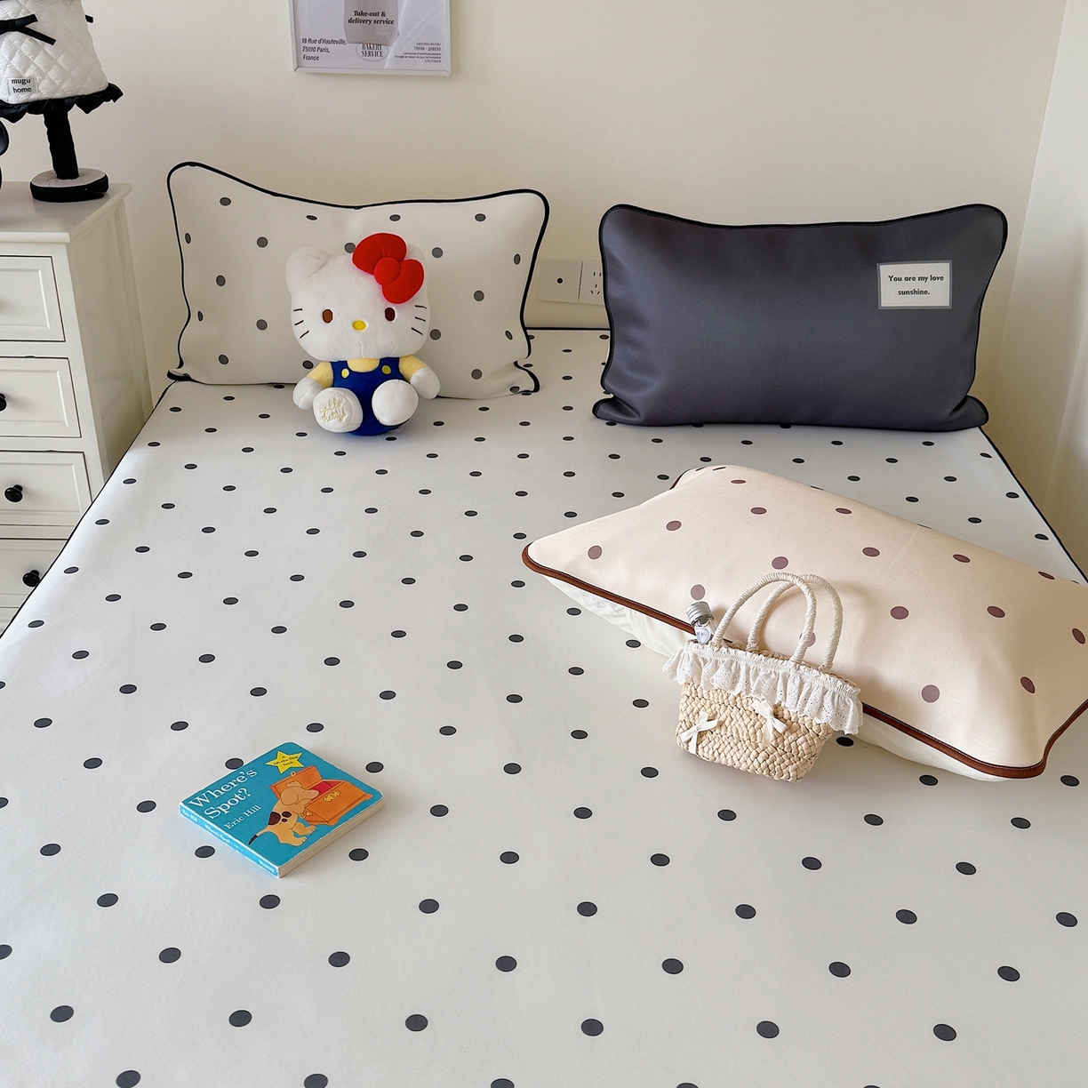 91家纺网 家纺一手货源 找家纺 美乐迪家纺 2026春夏新款水光冰丝凉席席子-波点系列 波点黑