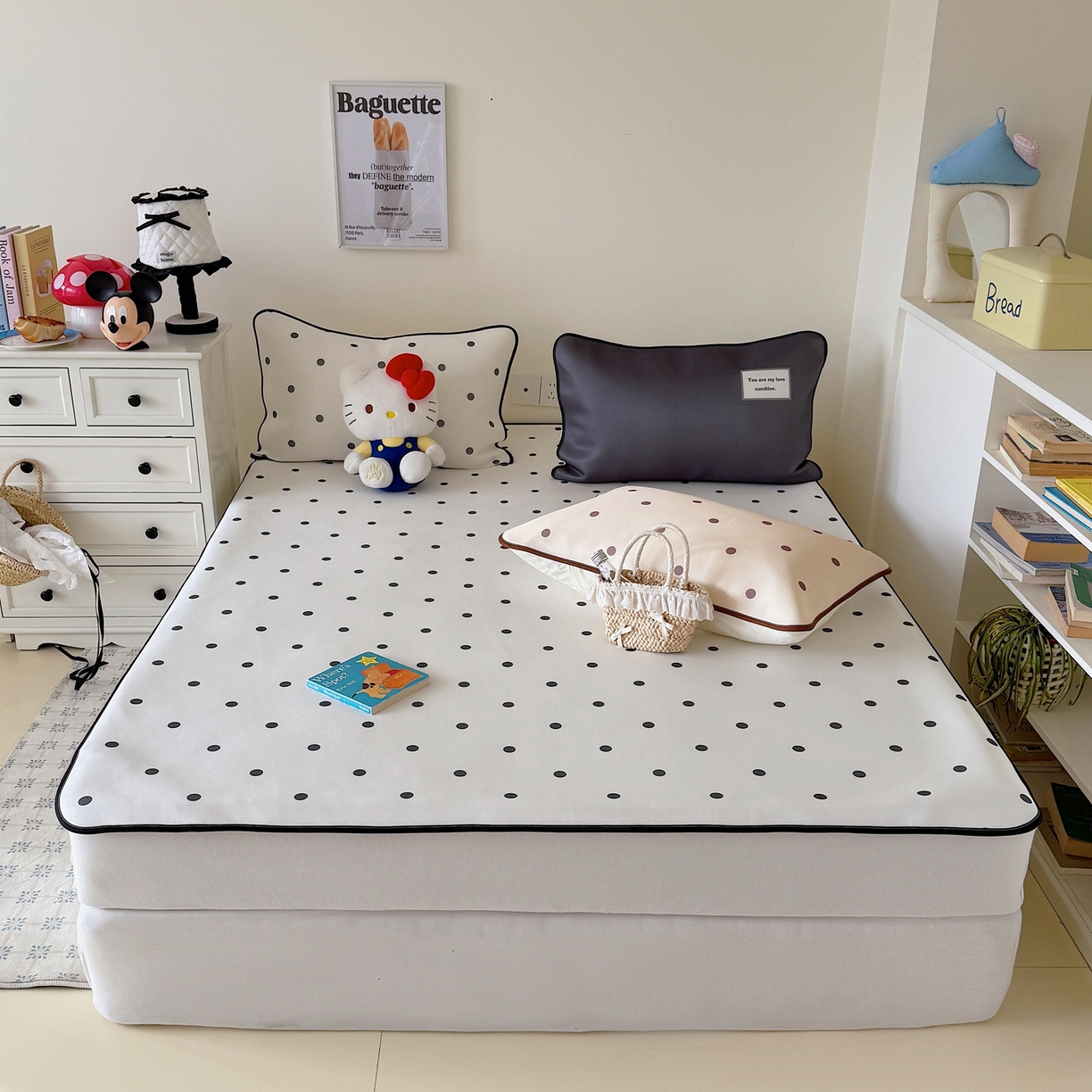 91家纺网 家纺一手货源 找家纺 美乐迪家纺 2026春夏新款水光冰丝凉席席子-波点系列 波点黑