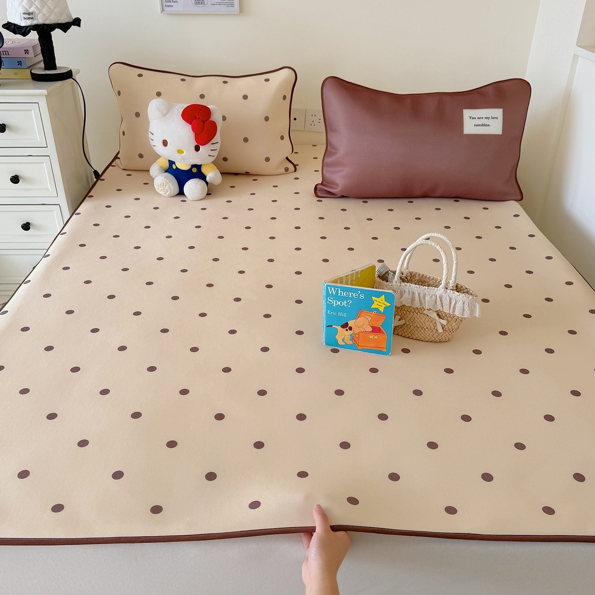 美乐迪家纺 2026春夏新款水光冰丝凉席席子-波点系列 波点咖