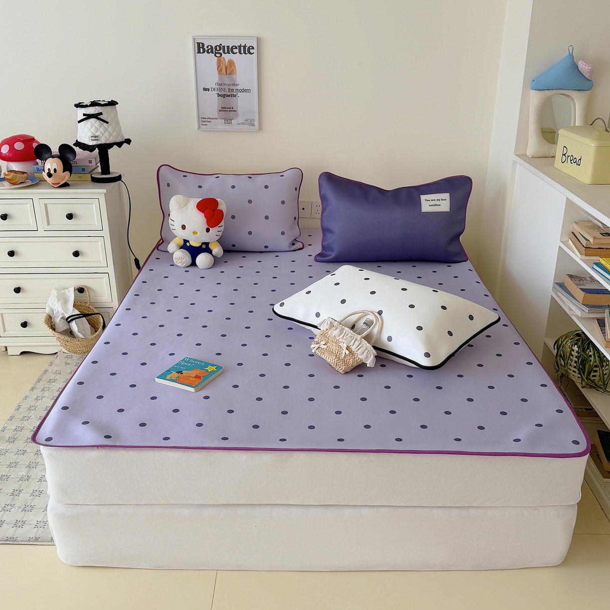 91家纺网 家纺一手货源 找家纺 美乐迪家纺 2026春夏新款水光冰丝凉席席子-波点系列 波点紫