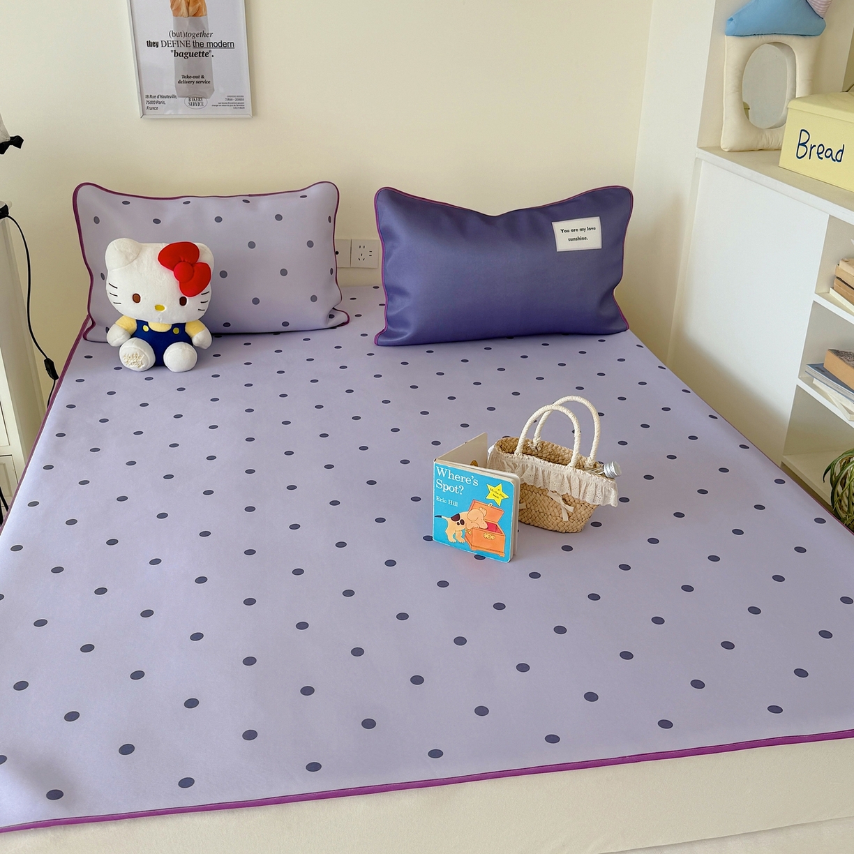 91家纺网 家纺一手货源 找家纺 美乐迪家纺 2026春夏新款水光冰丝凉席席子-波点系列 波点紫