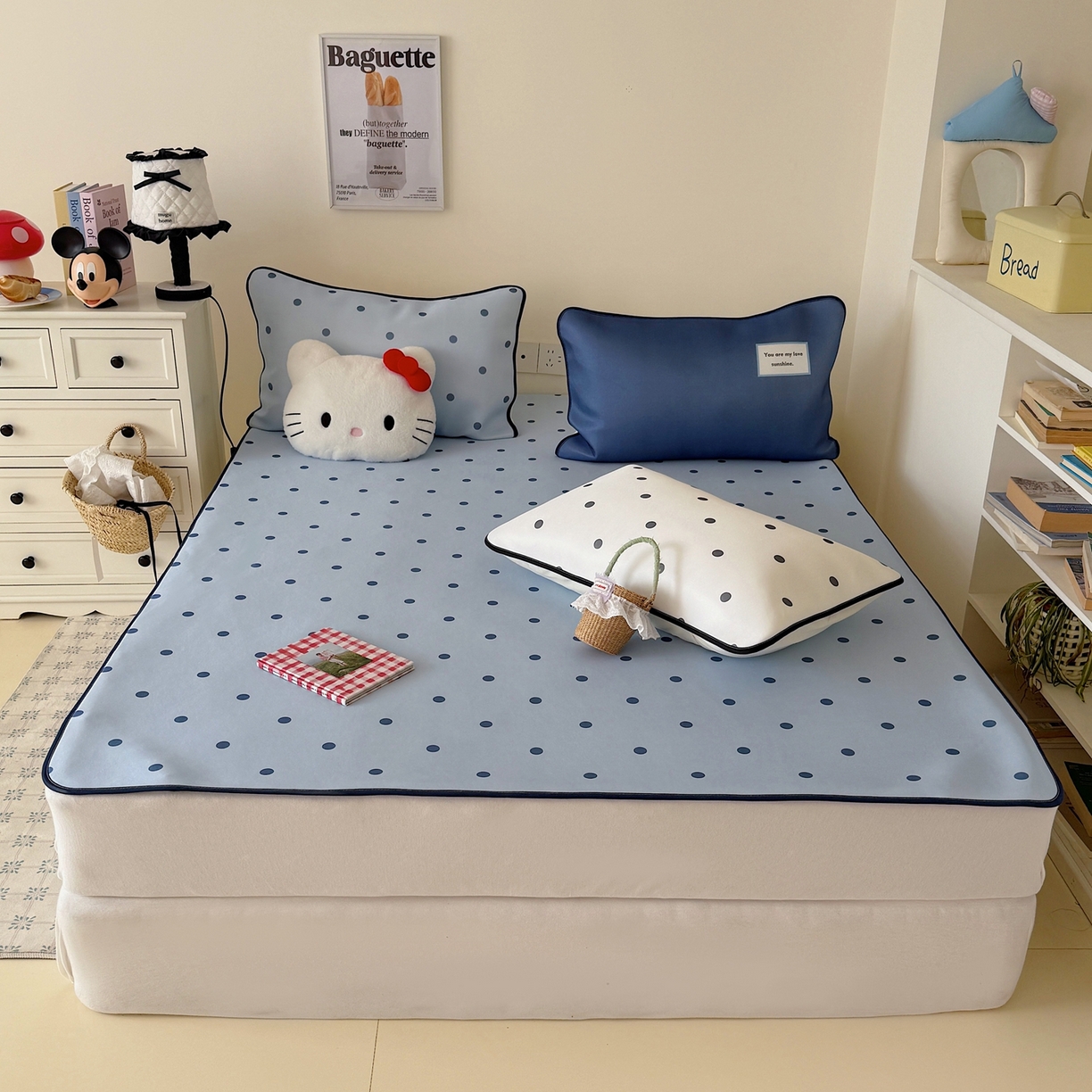 91家纺网 家纺一手货源 找家纺 美乐迪家纺 2026春夏新款水光冰丝凉席席子-波点系列 波点蓝