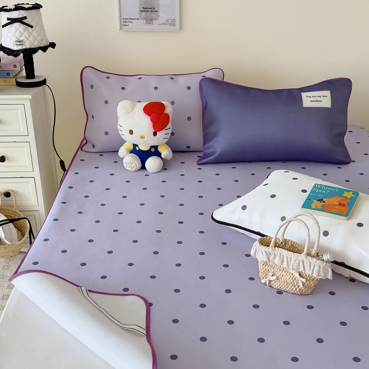 91家纺网 家纺一手货源 找家纺 美乐迪家纺 2026春夏新款水光冰丝凉席席子-波点系列 波点紫