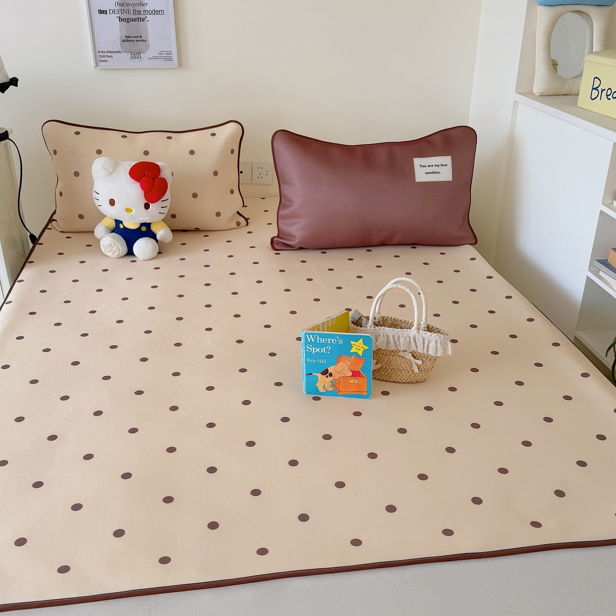 91家纺网 家纺一手货源 找家纺 美乐迪家纺 2026春夏新款水光冰丝凉席席子-波点系列 波点咖