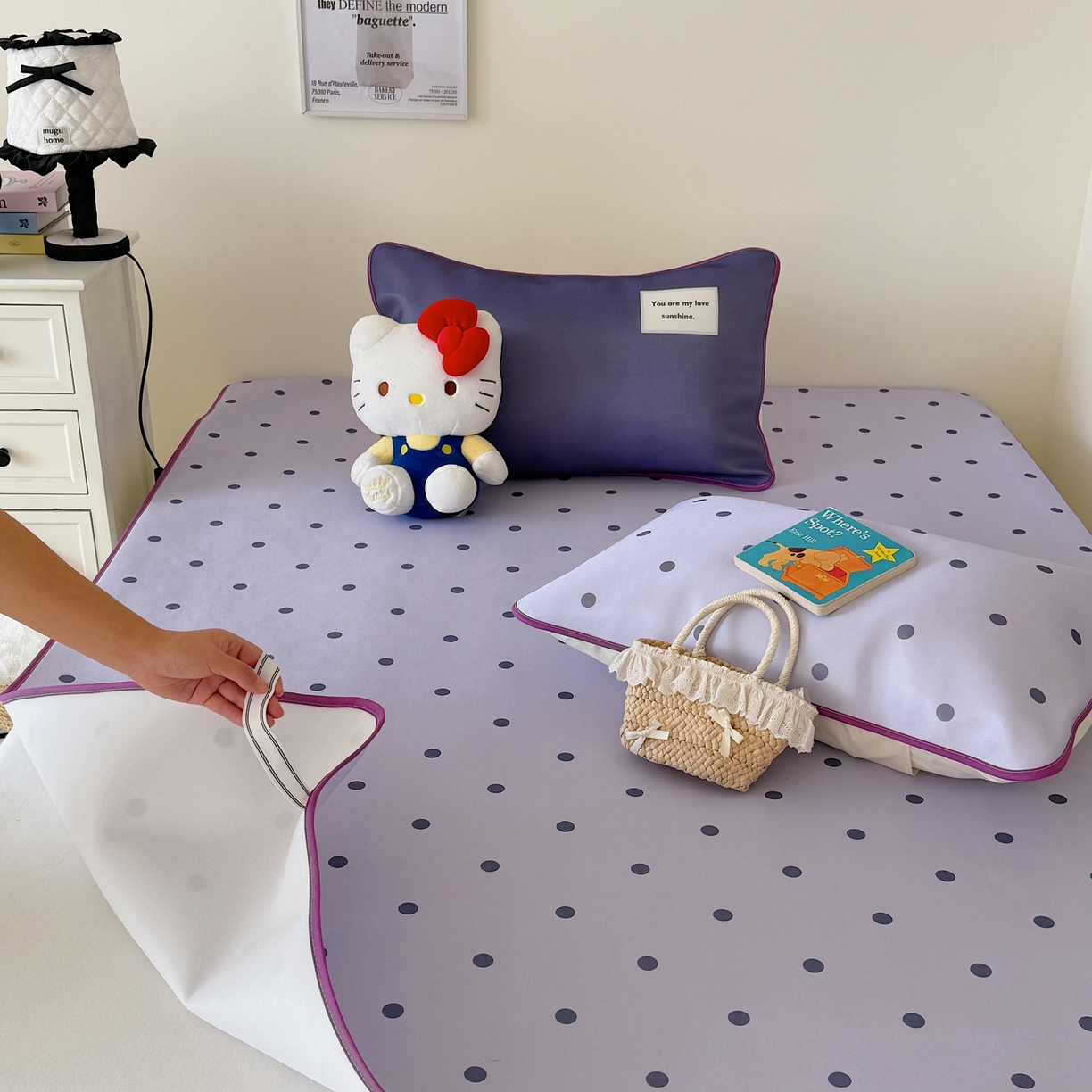 91家纺网 家纺一手货源 找家纺 美乐迪家纺 2026春夏新款水光冰丝凉席席子-波点系列 波点紫