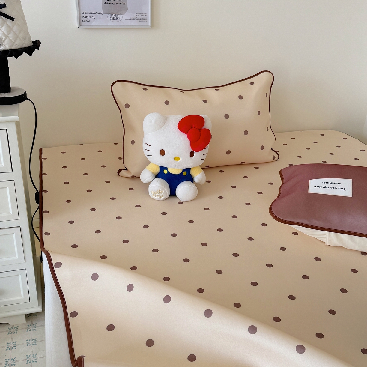 91家纺网 家纺一手货源 找家纺 美乐迪家纺 2026春夏新款水光冰丝凉席席子-波点系列 波点咖