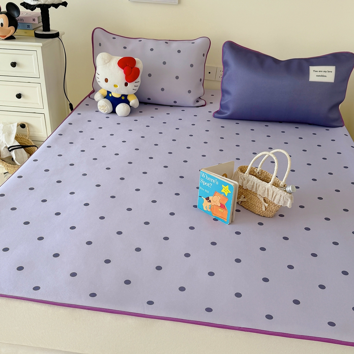 91家纺网 家纺一手货源 找家纺 美乐迪家纺 2026春夏新款水光冰丝凉席席子-波点系列 波点紫