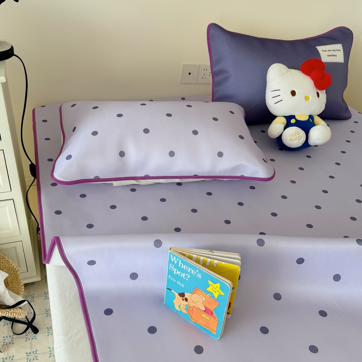 91家纺网 家纺一手货源 找家纺 美乐迪家纺 2026春夏新款水光冰丝凉席席子-波点系列 波点紫