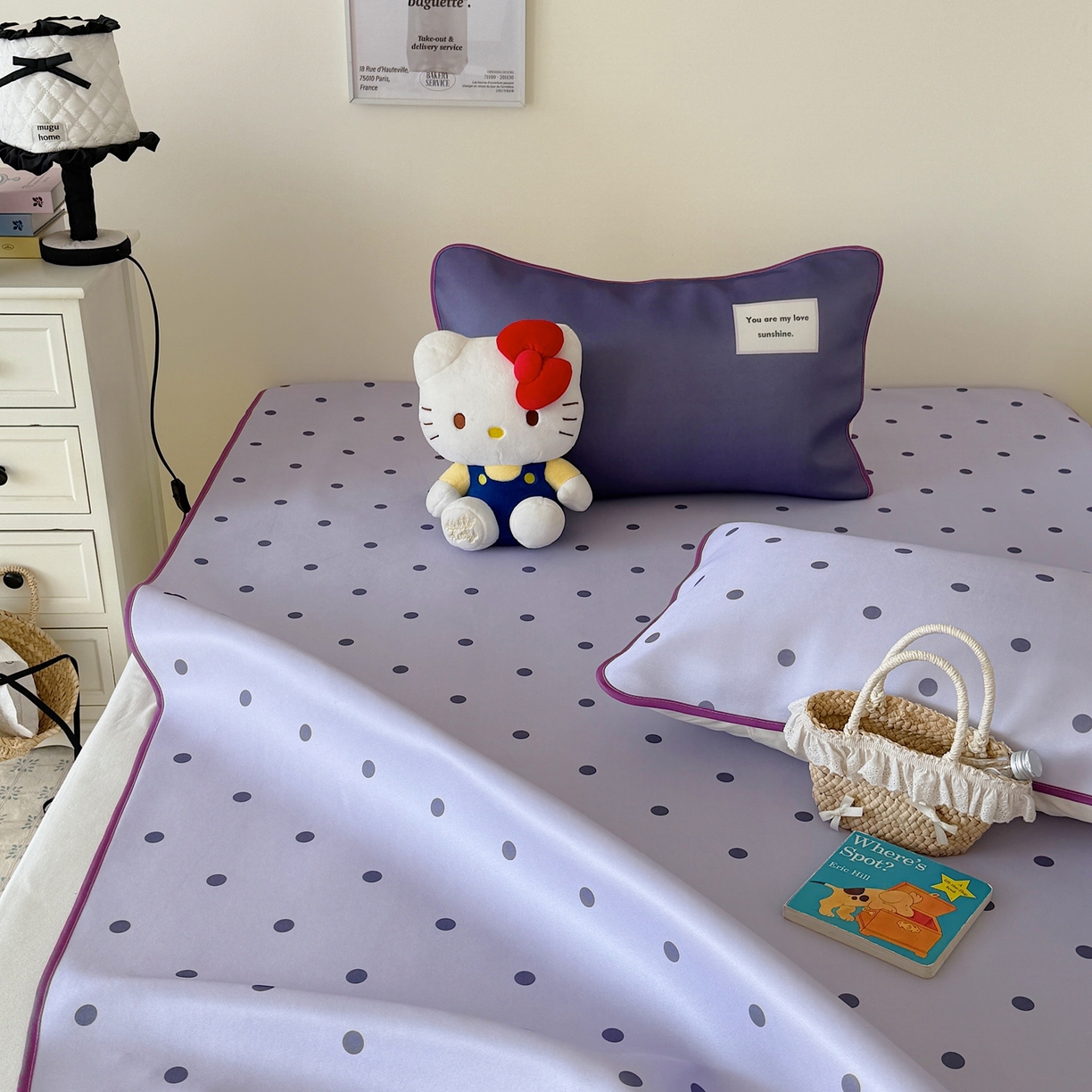 91家纺网 家纺一手货源 找家纺 美乐迪家纺 2026春夏新款水光冰丝凉席席子-波点系列 波点紫