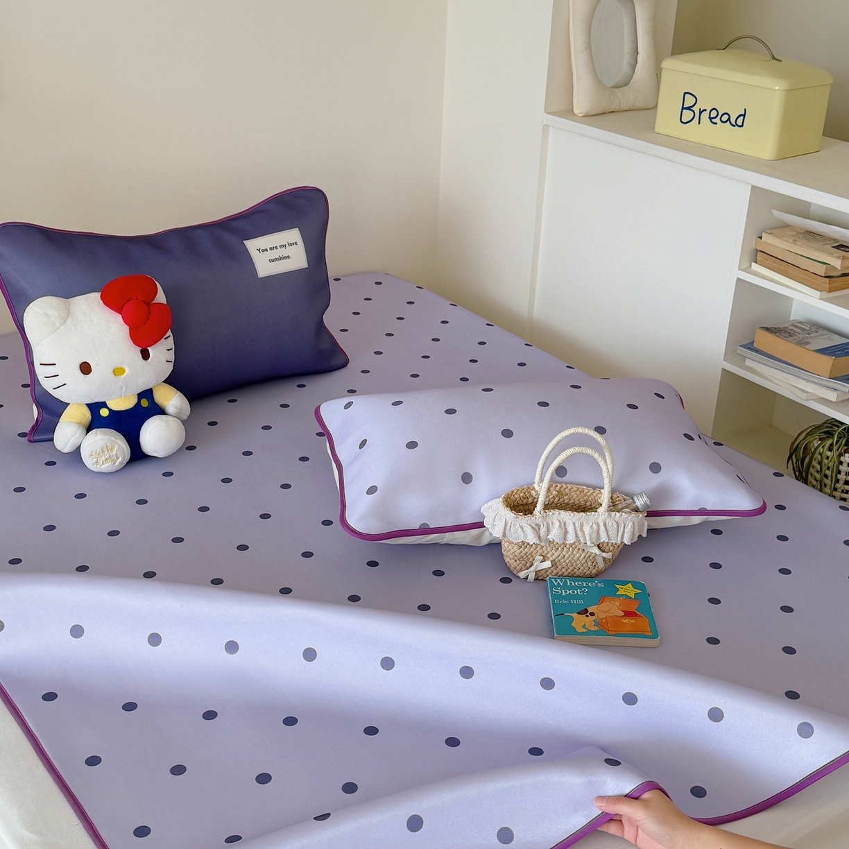 91家纺网 家纺一手货源 找家纺 美乐迪家纺 2026春夏新款水光冰丝凉席席子-波点系列 波点紫