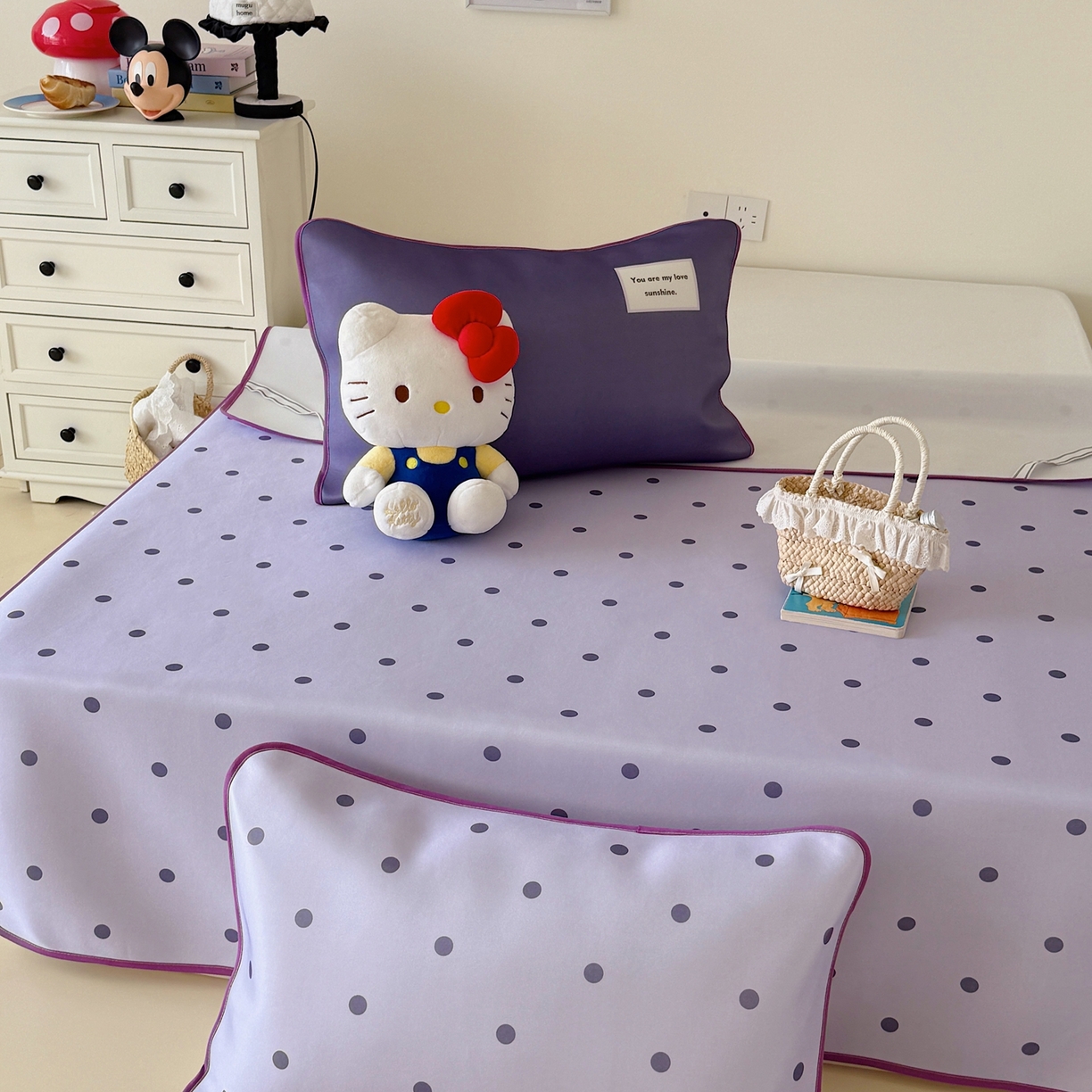 91家纺网 家纺一手货源 找家纺 美乐迪家纺 2026春夏新款水光冰丝凉席席子-波点系列 波点紫