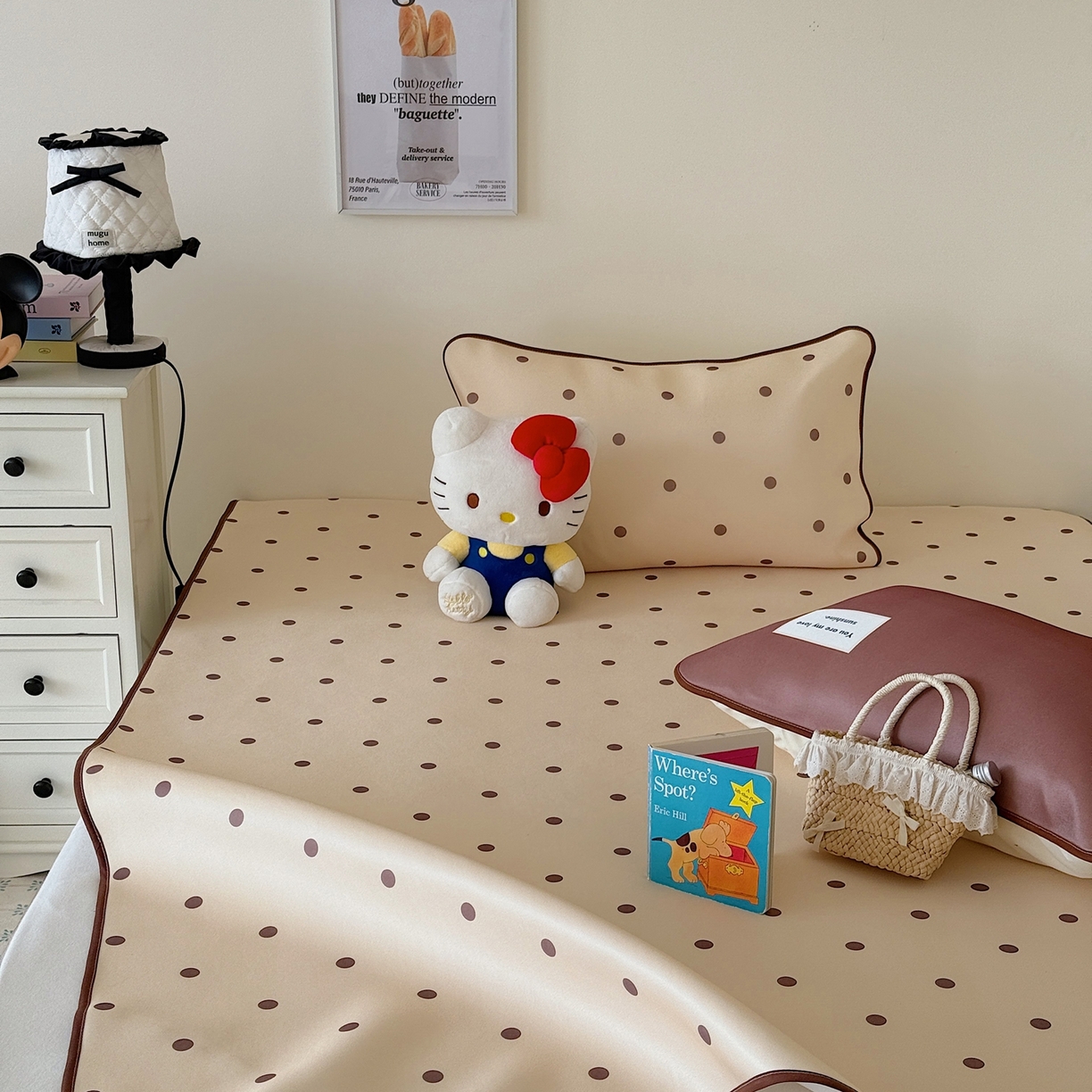 91家纺网 家纺一手货源 找家纺 美乐迪家纺 2026春夏新款水光冰丝凉席席子-波点系列 波点咖