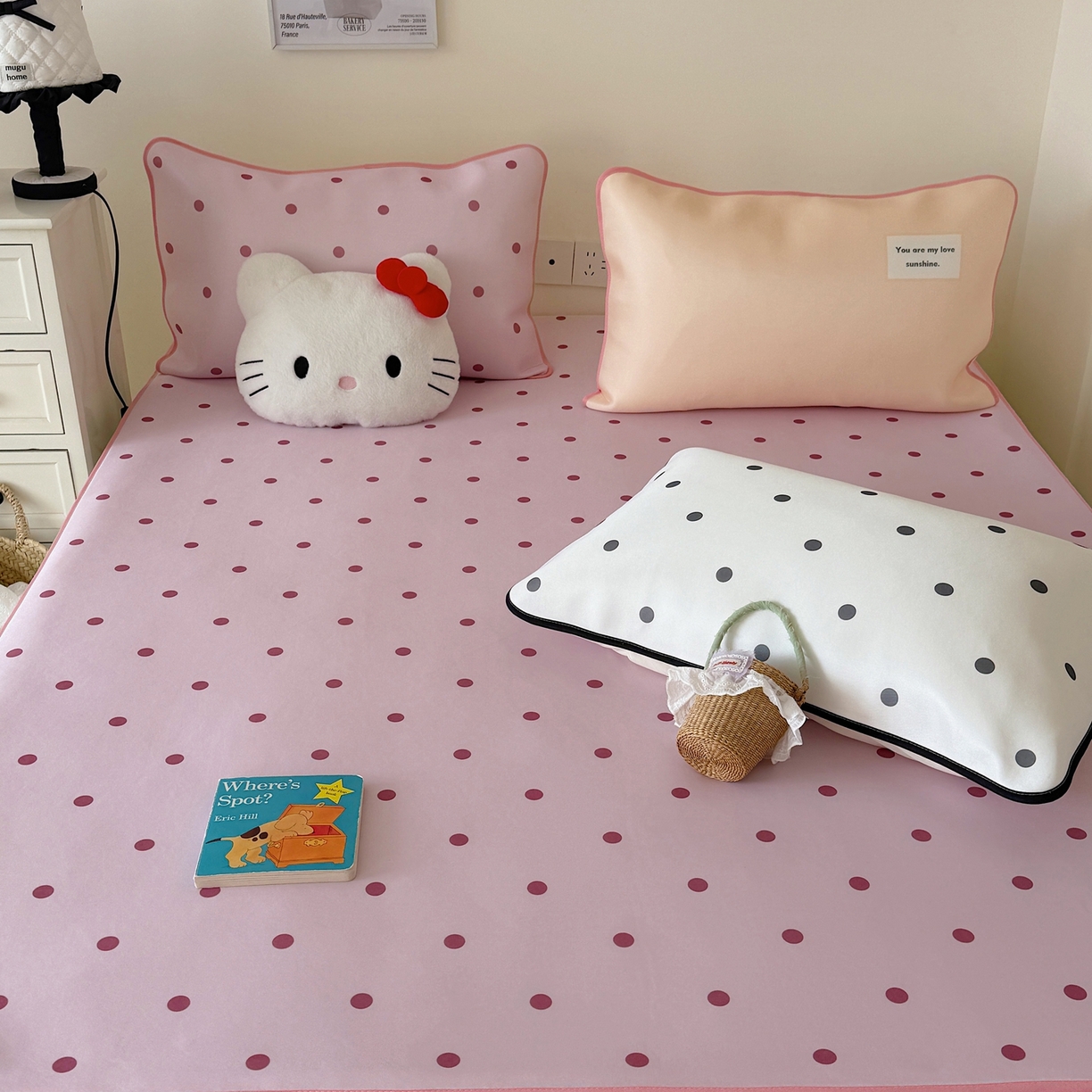 91家纺网 家纺一手货源 找家纺 美乐迪家纺 2026春夏新款水光冰丝凉席席子-波点系列 波点粉