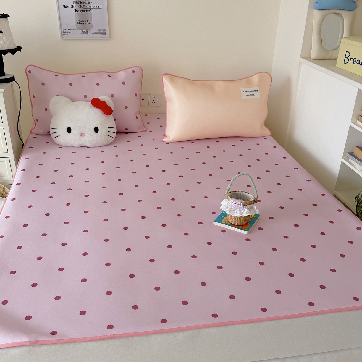 91家纺网 家纺一手货源 找家纺 美乐迪家纺 2026春夏新款水光冰丝凉席席子-波点系列 波点粉