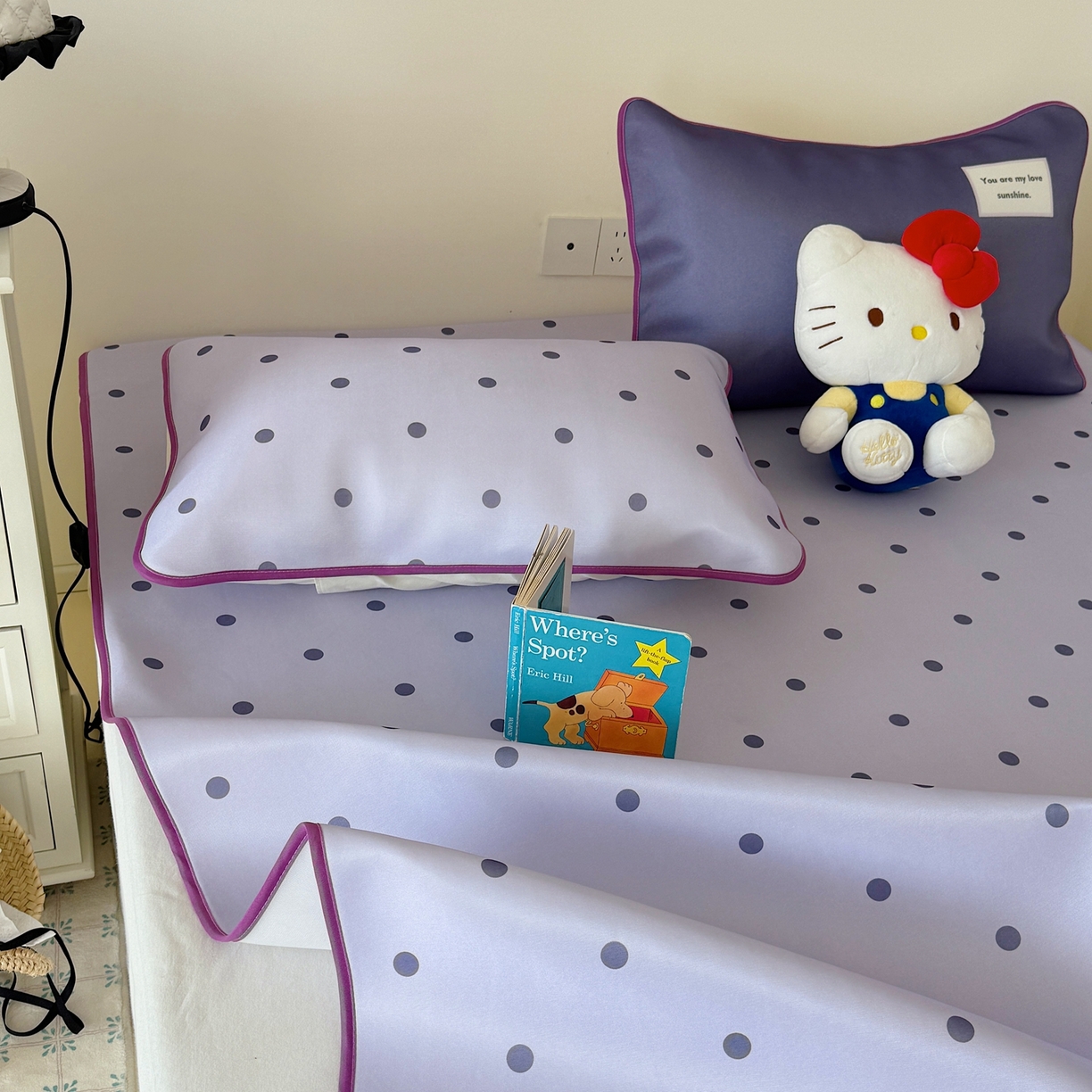 91家纺网 家纺一手货源 找家纺 美乐迪家纺 2026春夏新款水光冰丝凉席席子-波点系列 波点紫