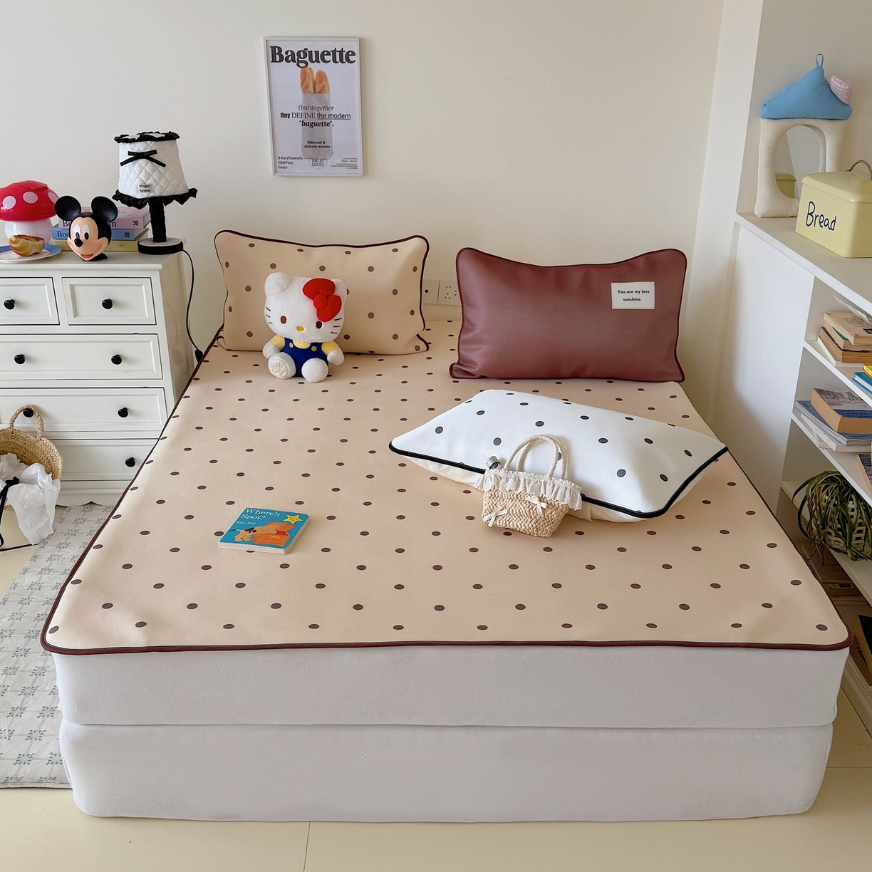 91家纺网 家纺一手货源 找家纺 美乐迪家纺 2026春夏新款水光冰丝凉席席子-波点系列 波点咖