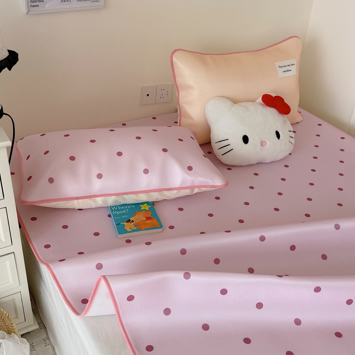 91家纺网 家纺一手货源 找家纺 美乐迪家纺 2026春夏新款水光冰丝凉席席子-波点系列 波点粉