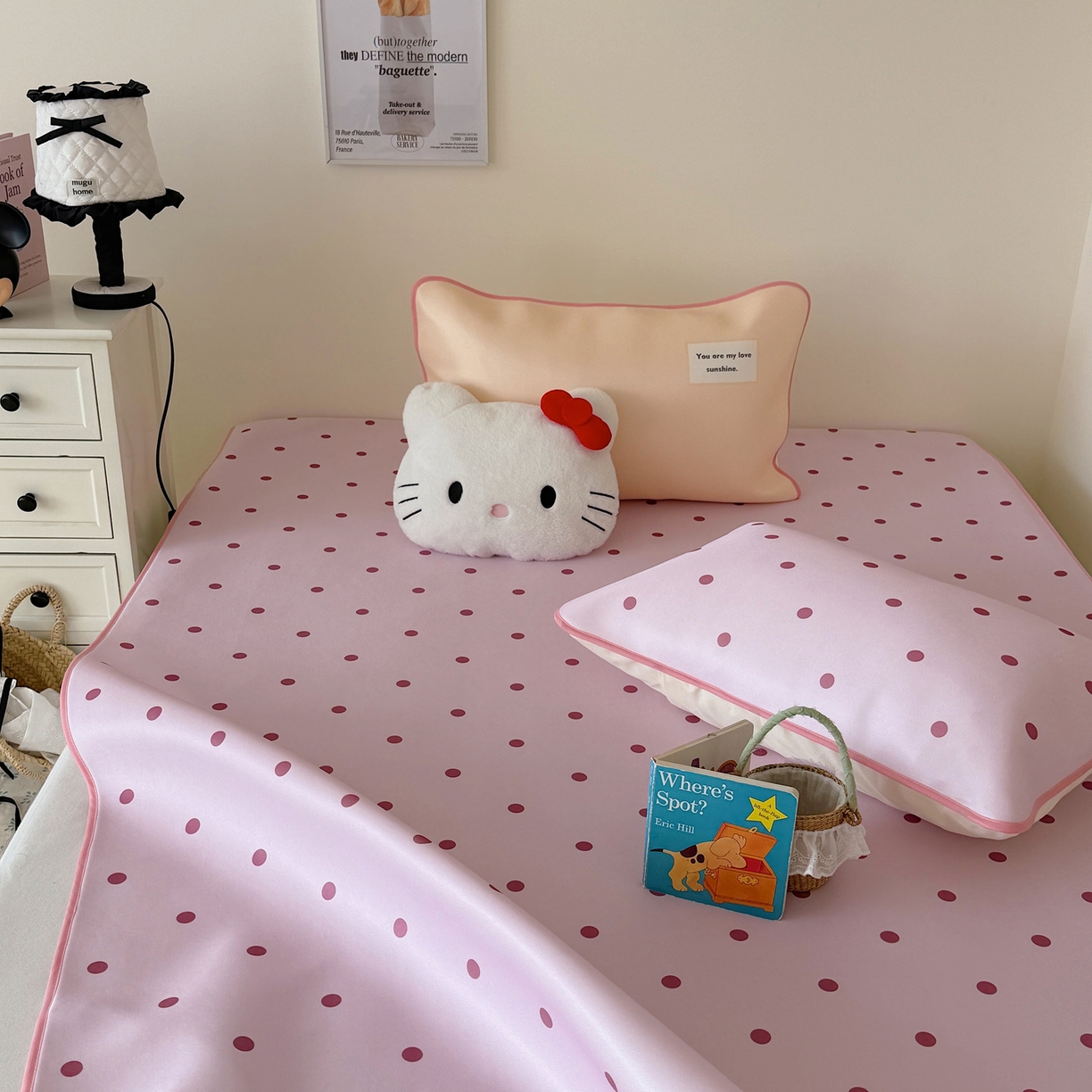 91家纺网 家纺一手货源 找家纺 美乐迪家纺 2026春夏新款水光冰丝凉席席子-波点系列 波点粉