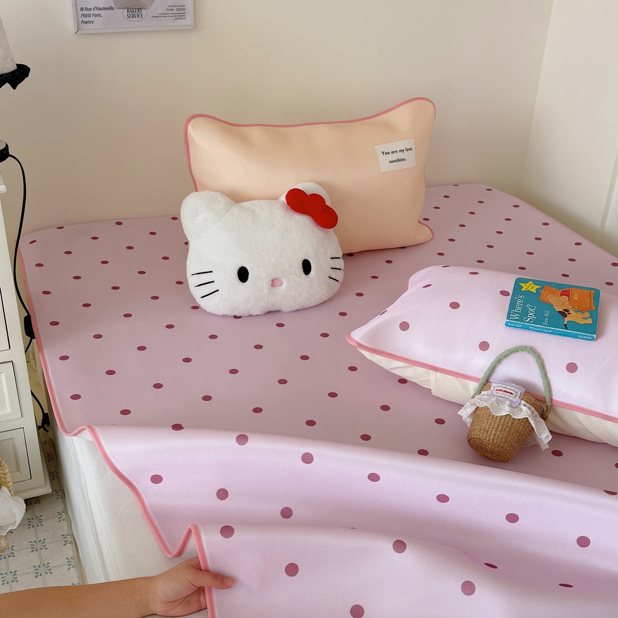 91家纺网 家纺一手货源 找家纺 美乐迪家纺 2026春夏新款水光冰丝凉席席子-波点系列 波点粉