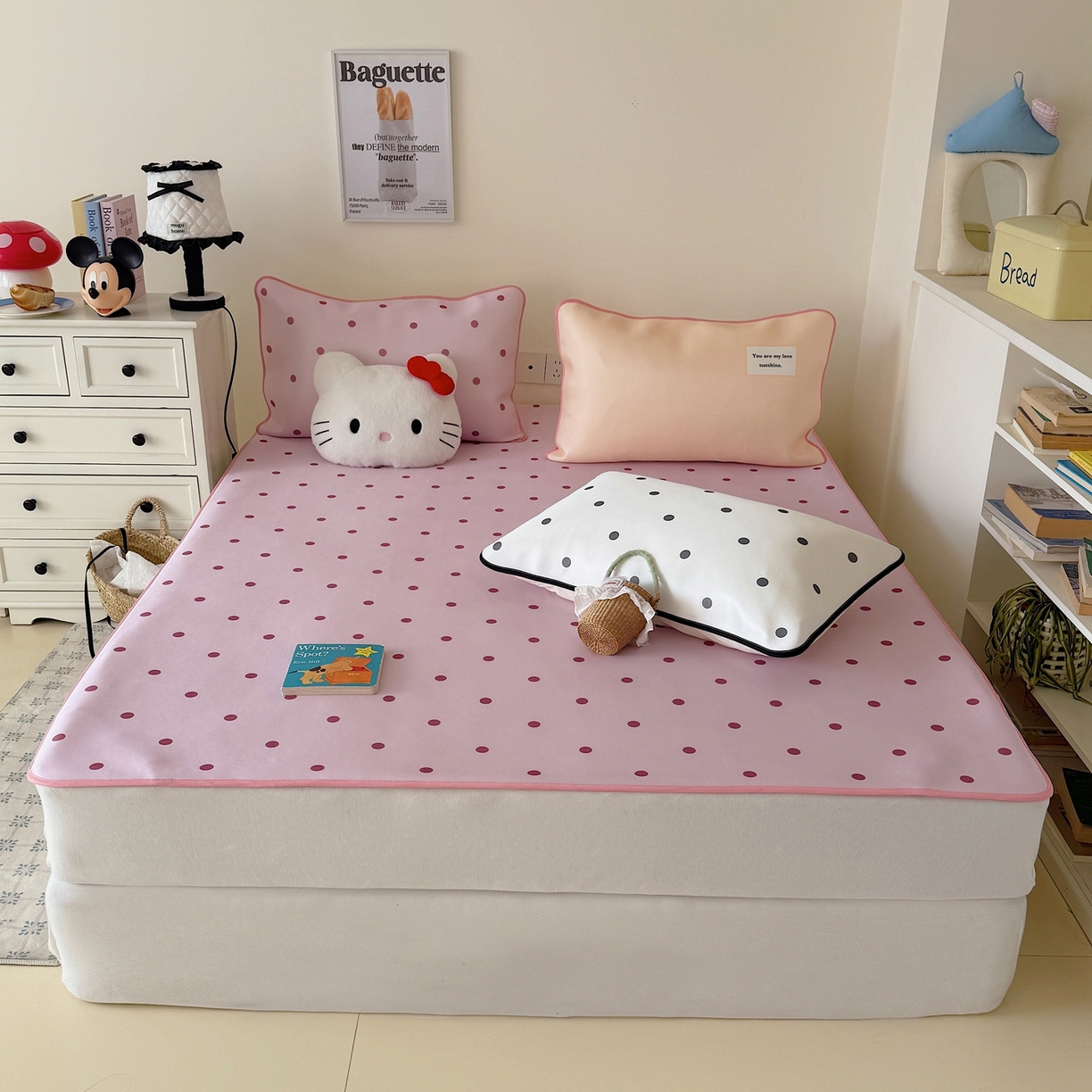 91家纺网 家纺一手货源 找家纺 美乐迪家纺 2026春夏新款水光冰丝凉席席子-波点系列 波点粉