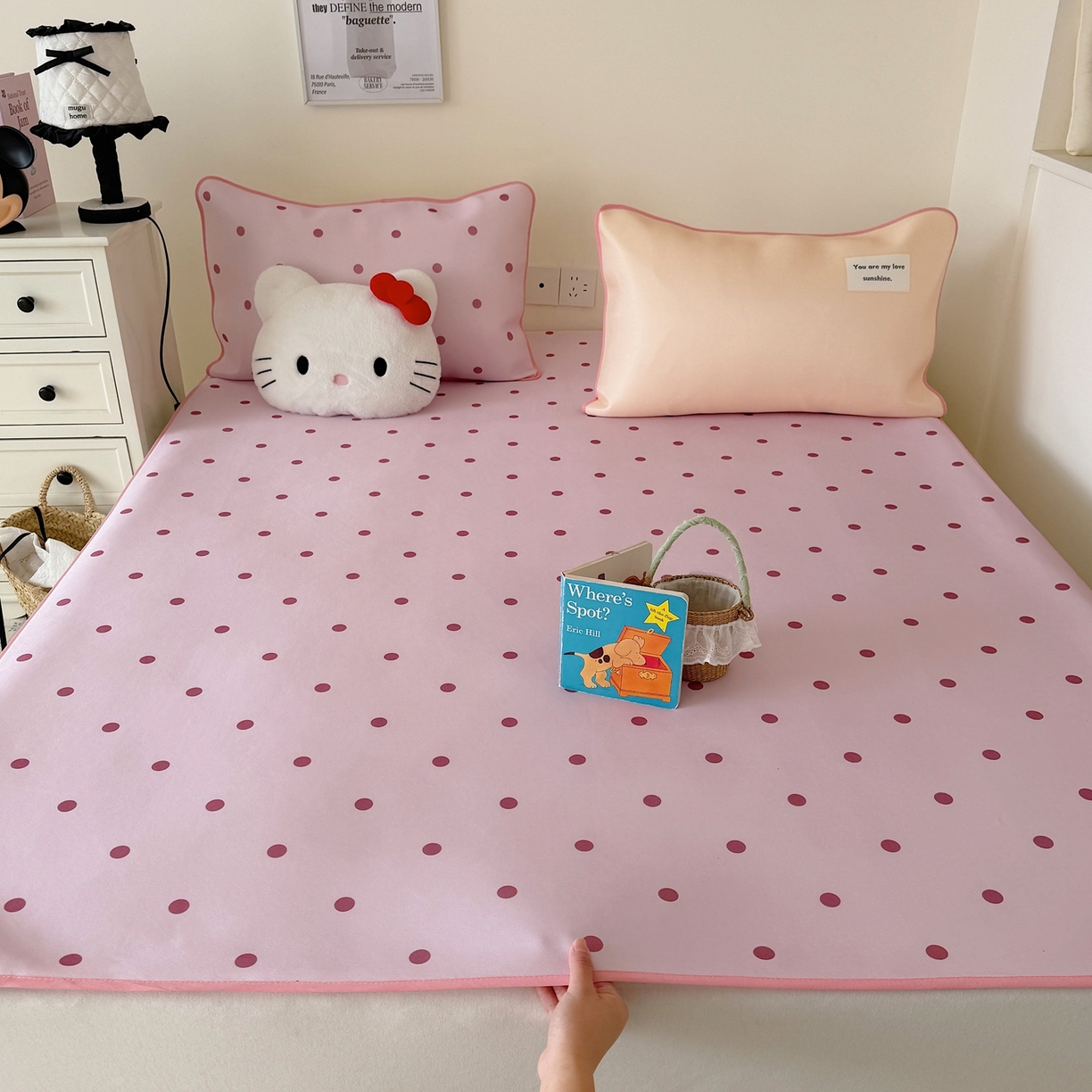 美乐迪家纺 2026春夏新款水光冰丝凉席席子-波点系列 波点粉