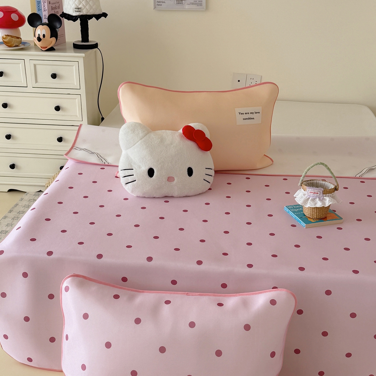 91家纺网 家纺一手货源 找家纺 美乐迪家纺 2026春夏新款水光冰丝凉席席子-波点系列 波点粉