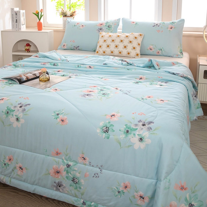 91家纺网 家纺一手货源 找家纺 天瑜家纺 2026新款棉绸夏被苏香绸舒香绸夏凉被人造棉空调被 韵彩 蓝