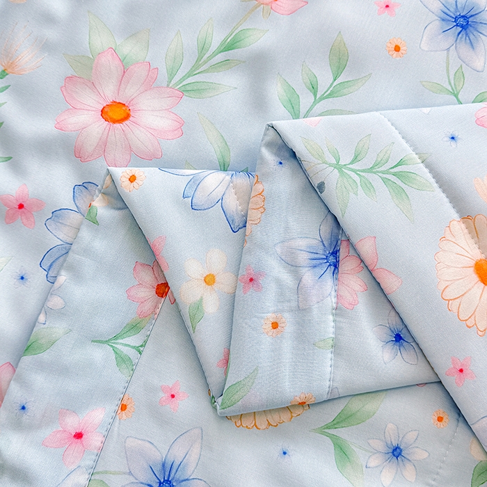 91家纺网 家纺一手货源 找家纺 天瑜家纺 2026新款棉绸夏被苏香绸舒香绸夏凉被人造棉空调被 花海 蓝