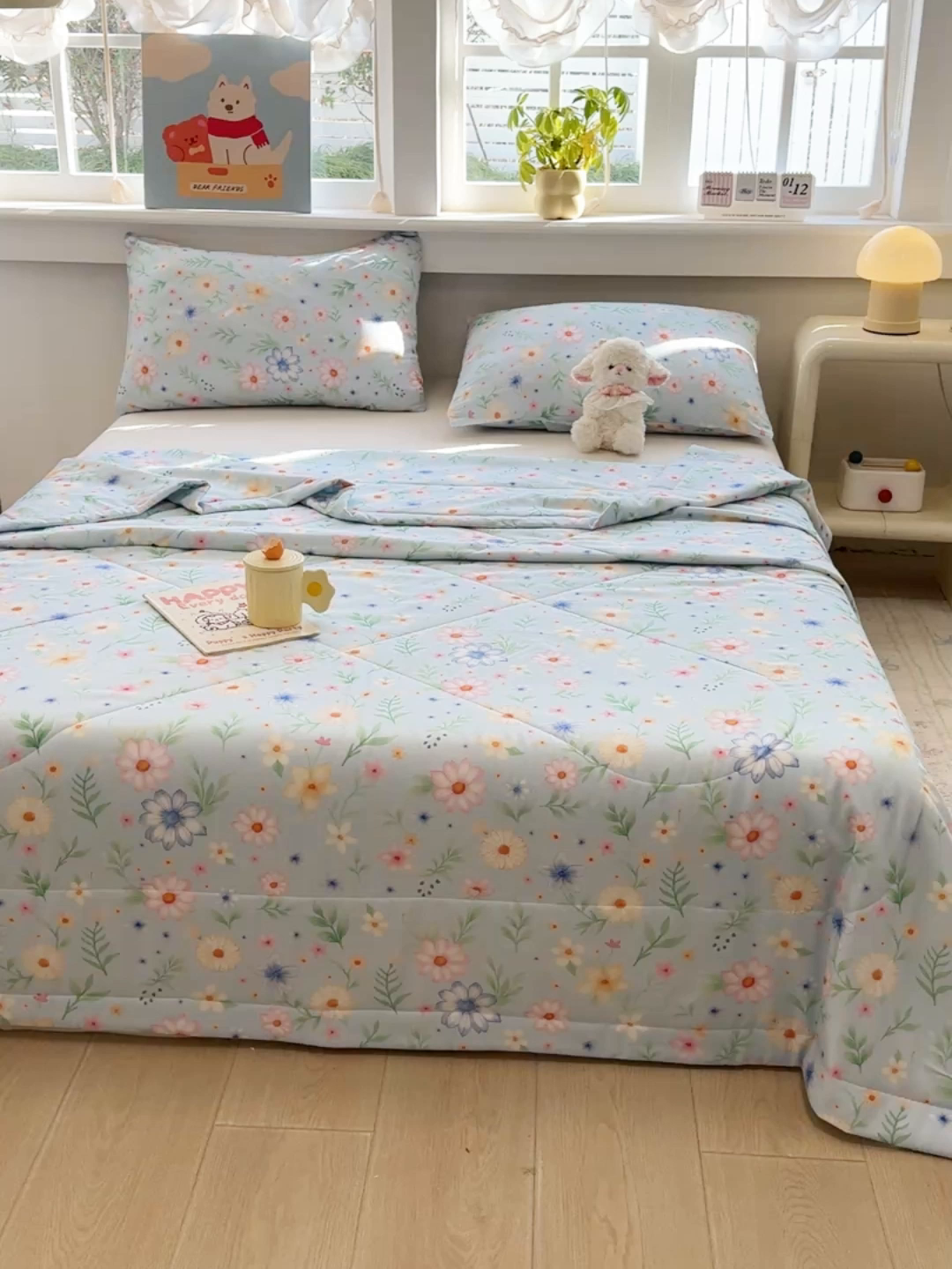 91家纺网 家纺一手货源 找家纺 天瑜家纺 2026新款棉绸夏被苏香绸舒香绸夏凉被人造棉空调被 花海 蓝