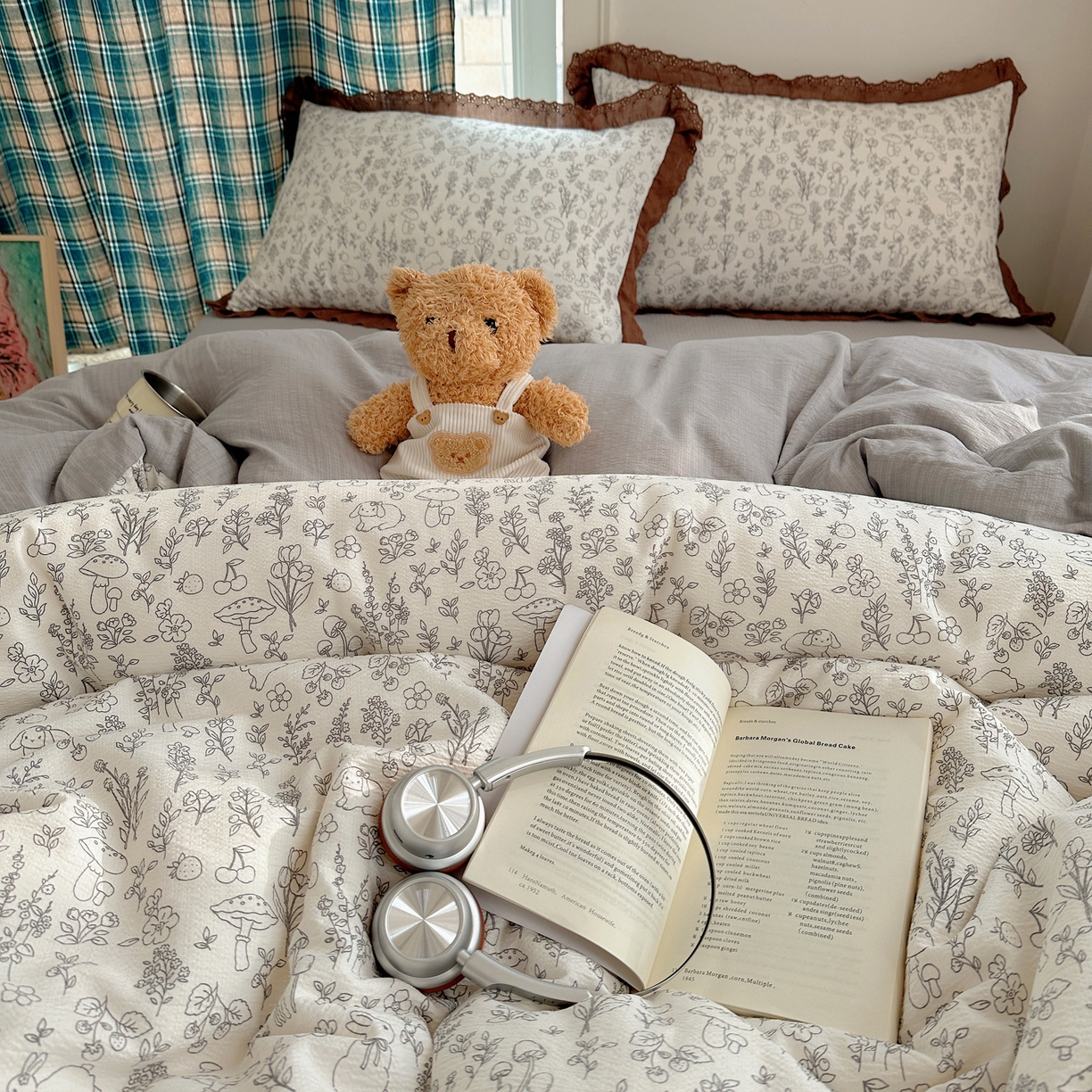 91家纺网 家纺一手货源 找家纺 一比一家纺 2026新款彩色花边木棉皱皱纱四件套 野餐兔