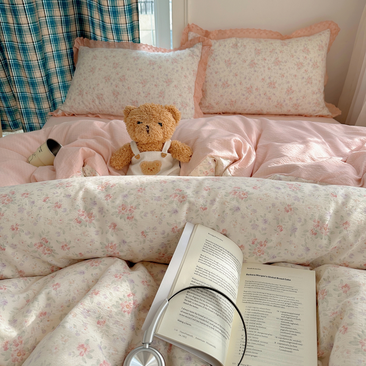 91家纺网 家纺一手货源 找家纺 一比一家纺 2026新款彩色花边木棉皱皱纱四件套 樱花季