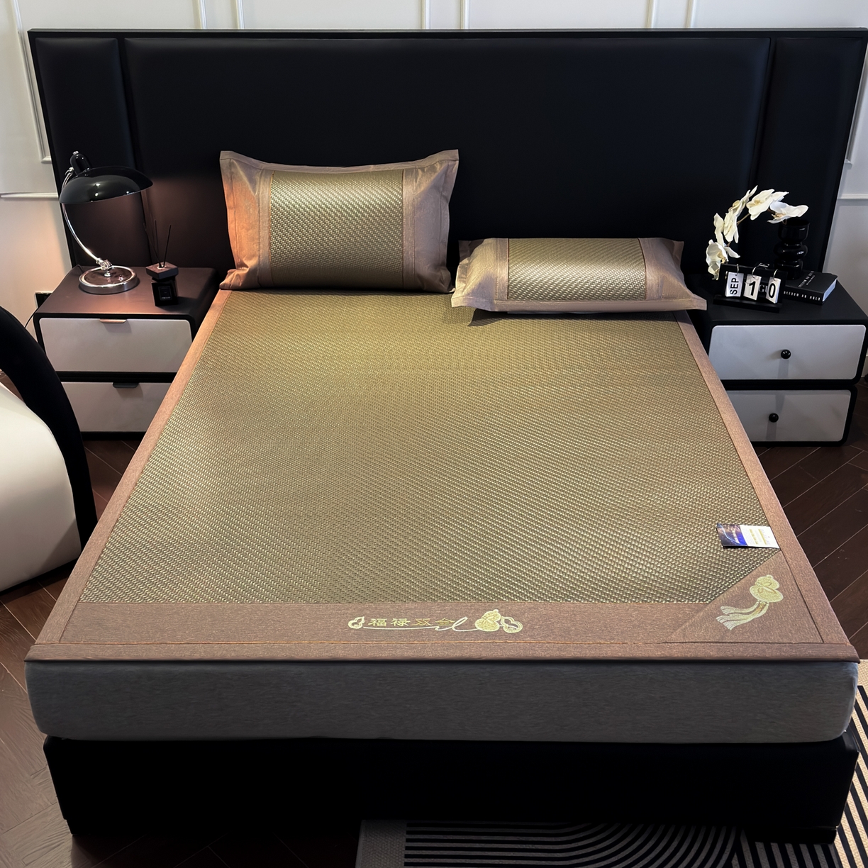 91家纺网 家纺一手货源 找家纺 （总）欧邦 2026新款三层复合刺绣超冷感PE软席雪藤席子-福禄