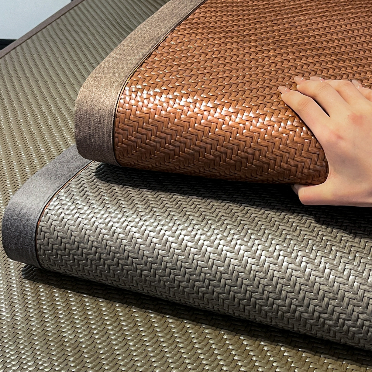 欧邦 2026新款三层复合刺绣超冷感PE软席雪藤席子-福禄 组合图仅供展示-不可下单